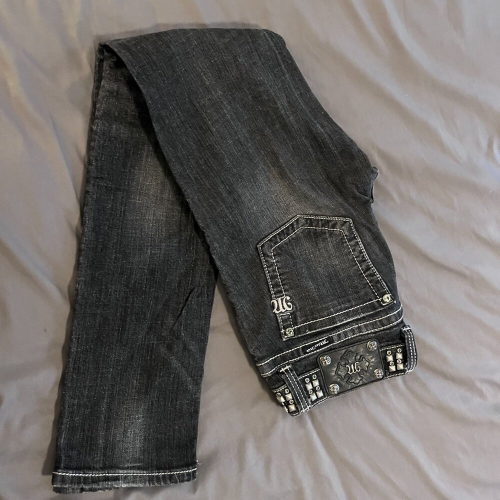 Miss Me Studded Belt Faded Black Skinny Jeans JP5130SK-3 size 28 Embellished